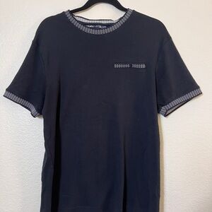 Denim & Flower by Ricky Singh Men's Black T-Shirt with Patterned Trim L